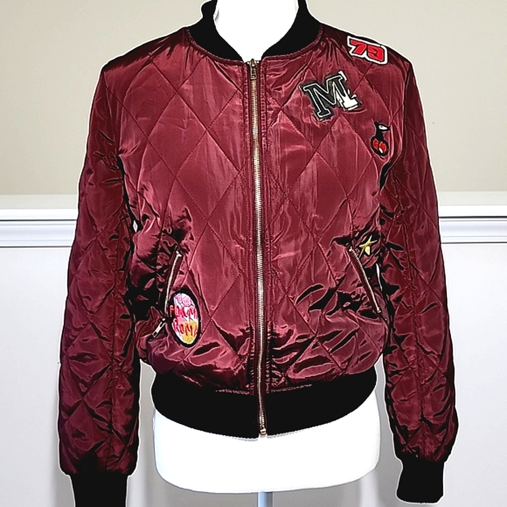 Y2K Maroon Puffer style lightweight Streetwear bomber jacket Better Be SZ S